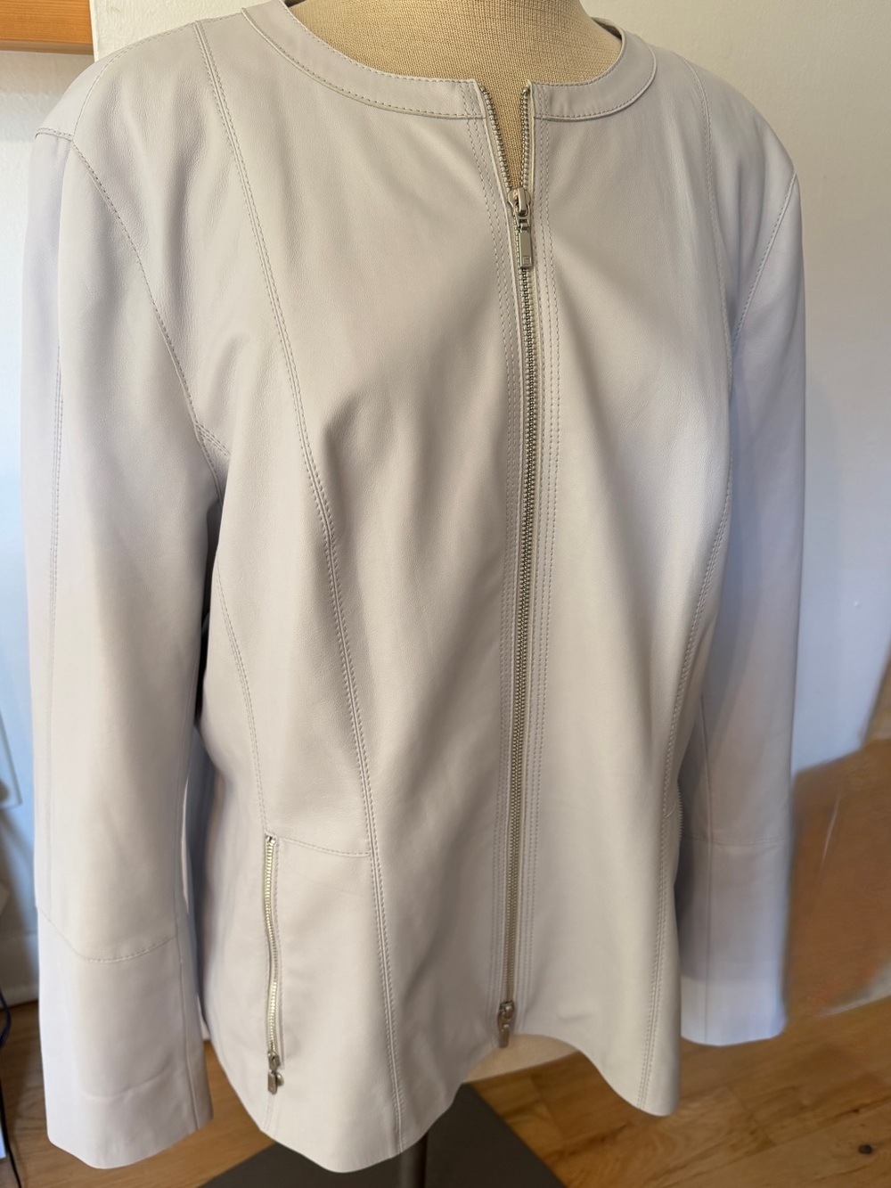 Lafayette 148 New York Signature Piece - Pale Gray Zip Lambskin Jacket